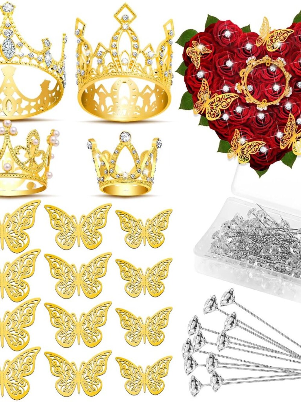 Gold Crowns for Flower Bouquets, Flower Bouquet Accessories Including 4 Pcs Bouq